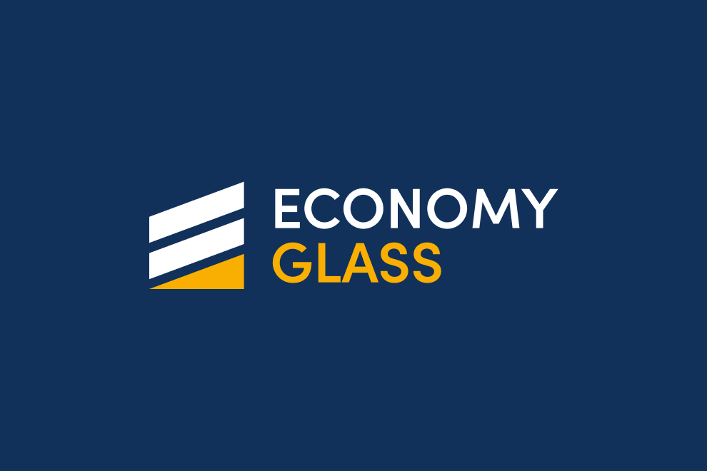 Economy Glass logo on a dark blue background