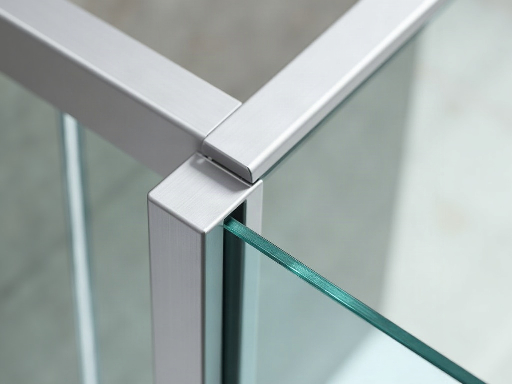 A semi-frameless shower screen with a slim aluminium frame on the fixed panel and a frameless glass door